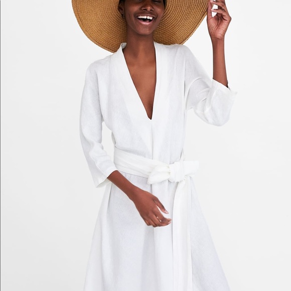 zara linen dress white
